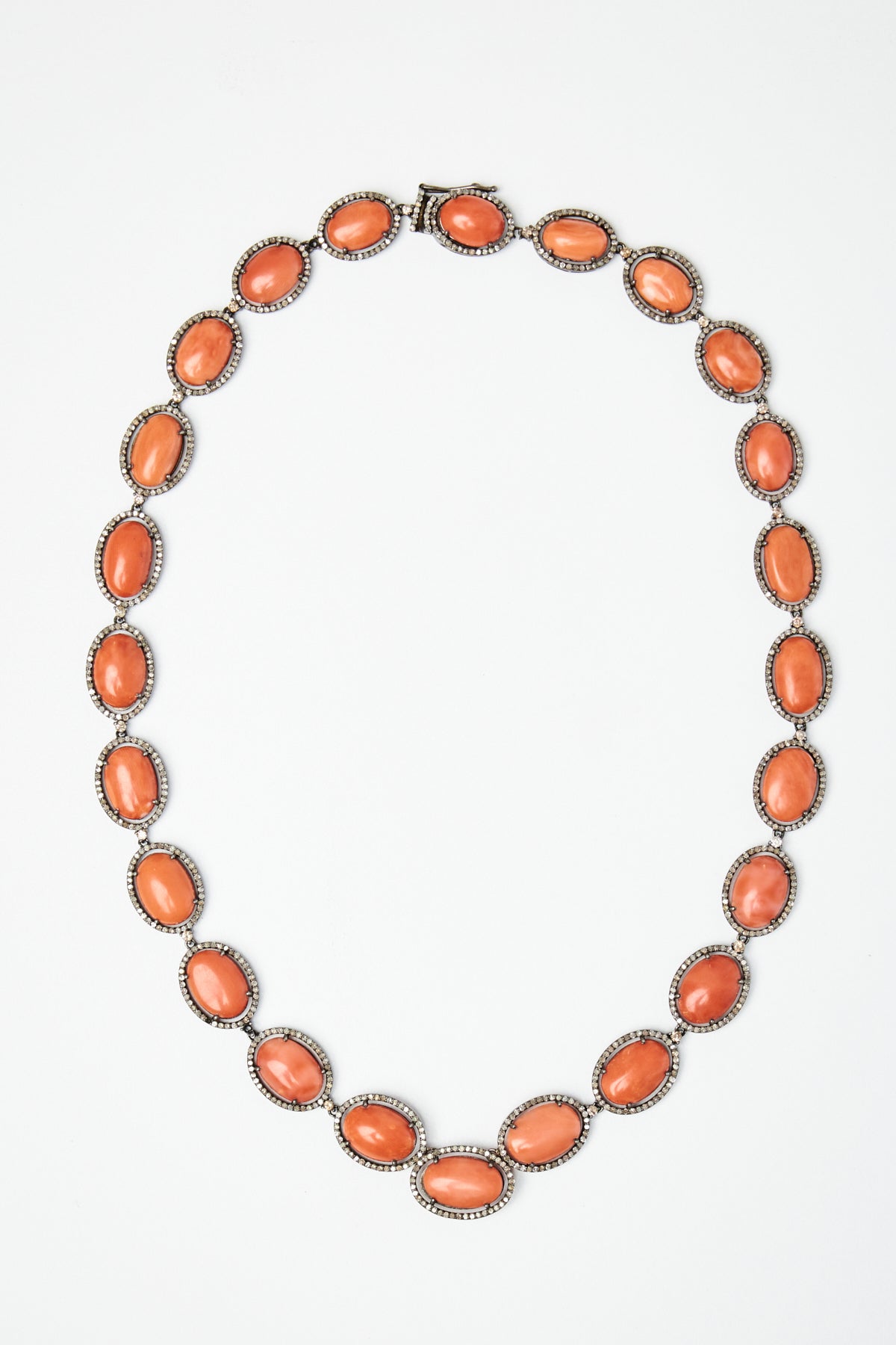 Diamond Framed Coral Cabochon Necklace
