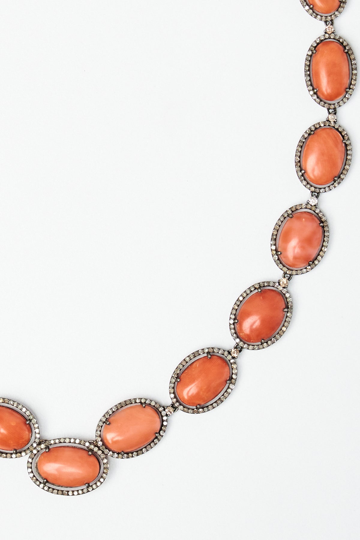 Diamond Framed Coral Cabochon Necklace