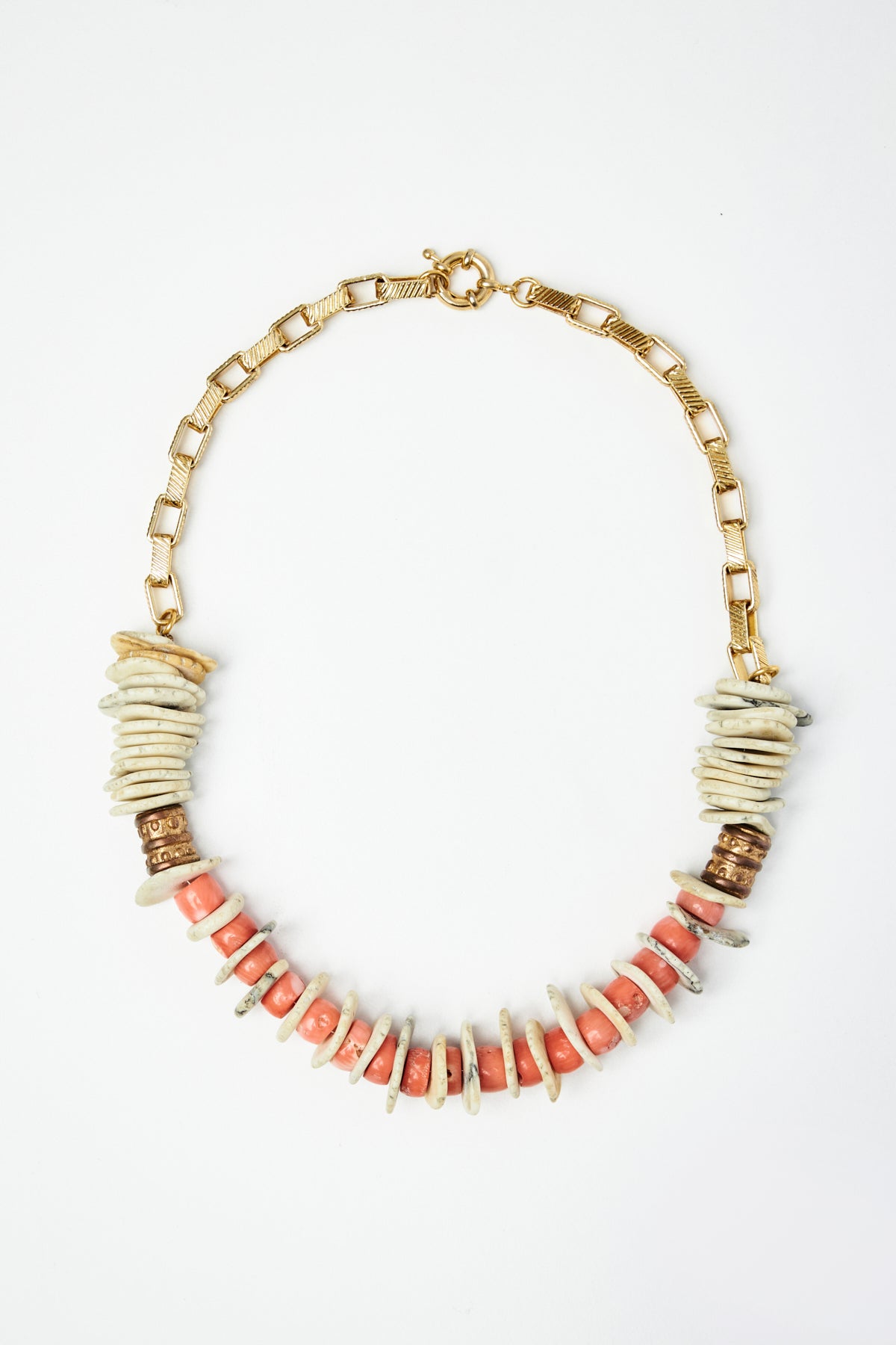 Coral & White Coral Disc Bead Necklace