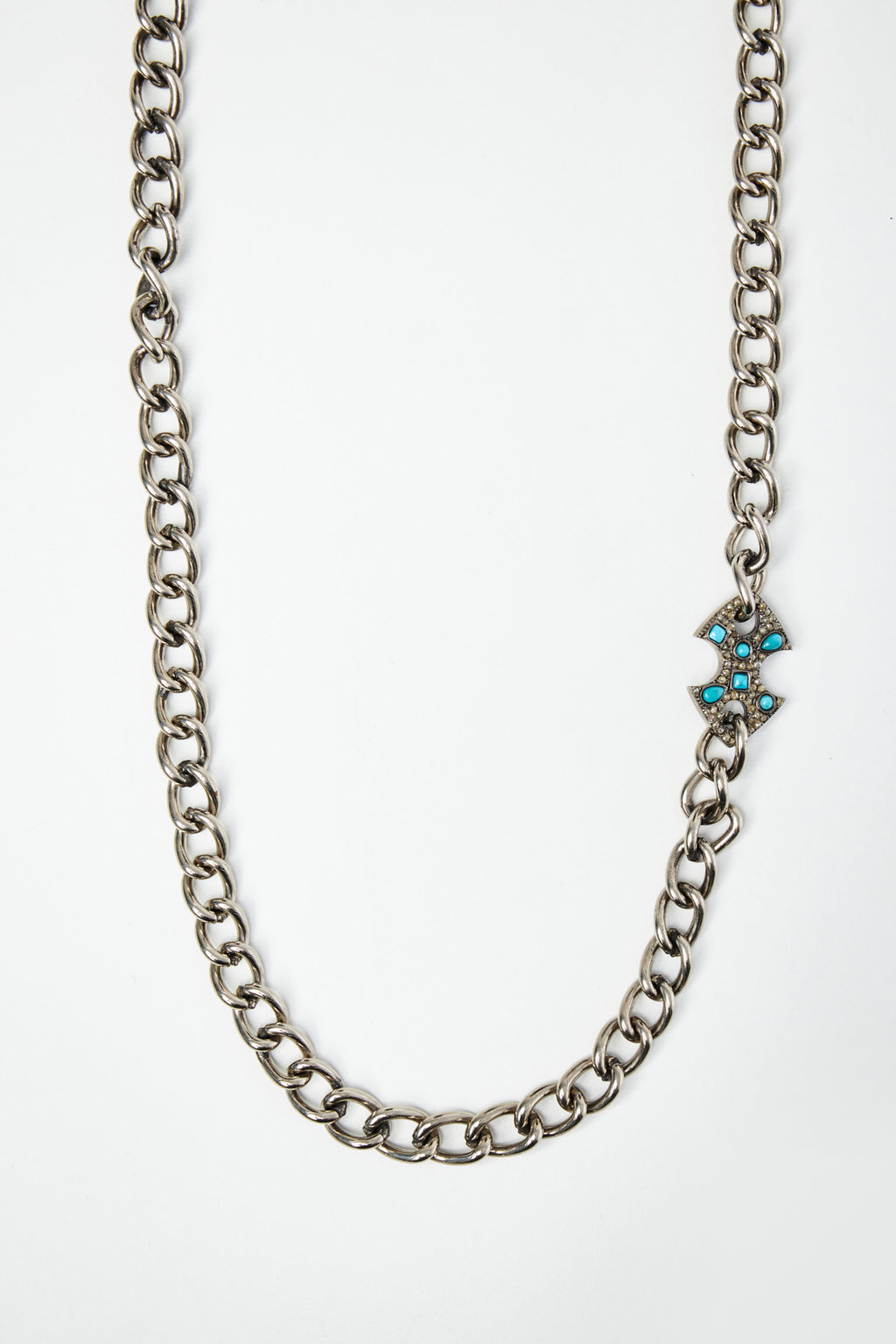 Turquoise & Diamond Detailed Chain Necklace