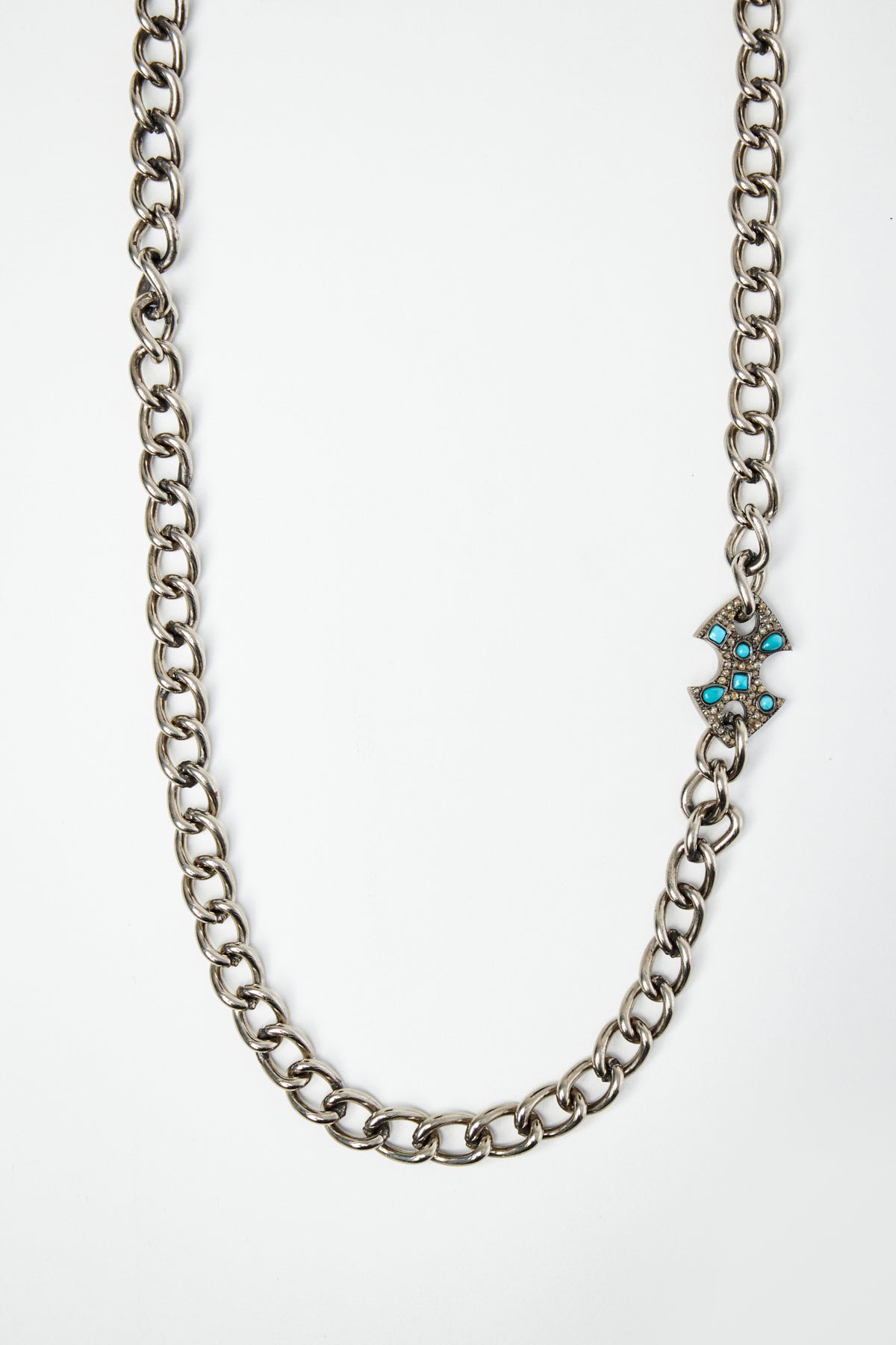 Turquoise & Diamond Detailed Chain Necklace