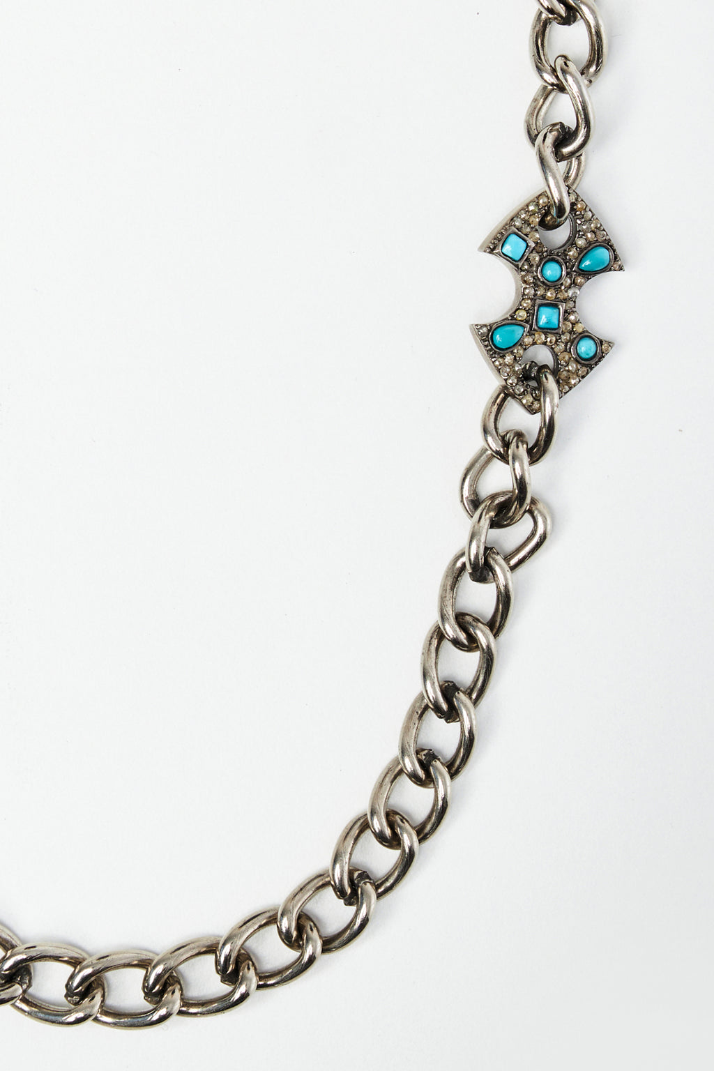 Turquoise & Diamond Detailed Chain Necklace