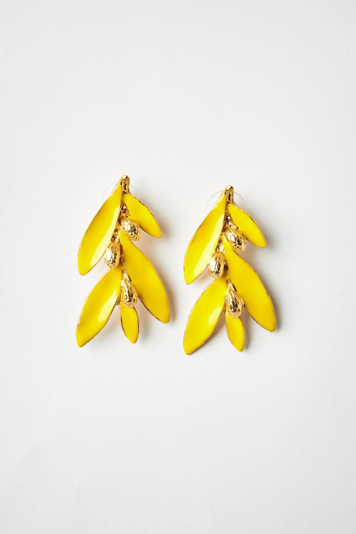 Yellow Glossy Olive Branch Earrings