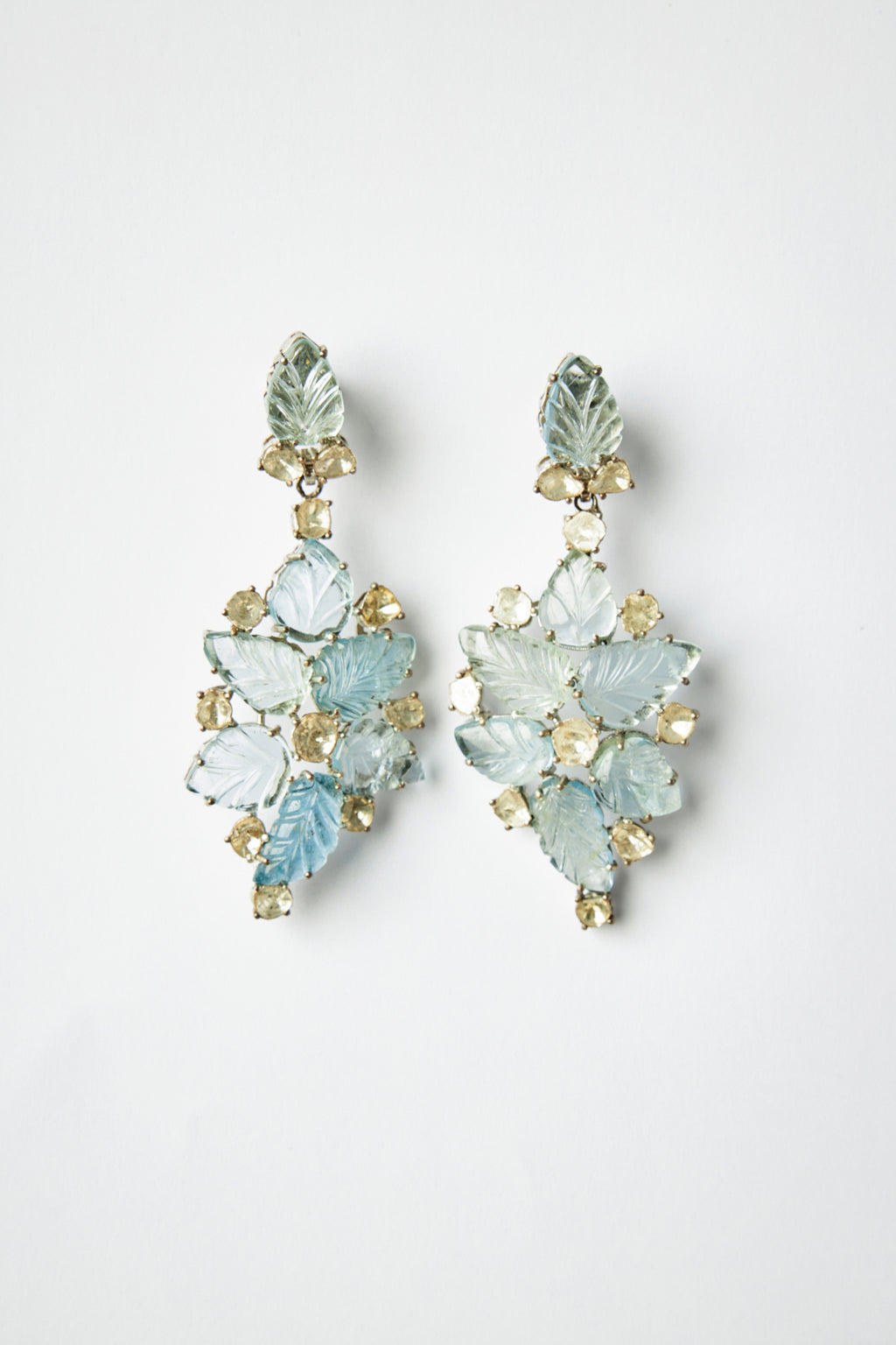 Aquamarine & Polki Diamond Leaf Cluster Earrings
