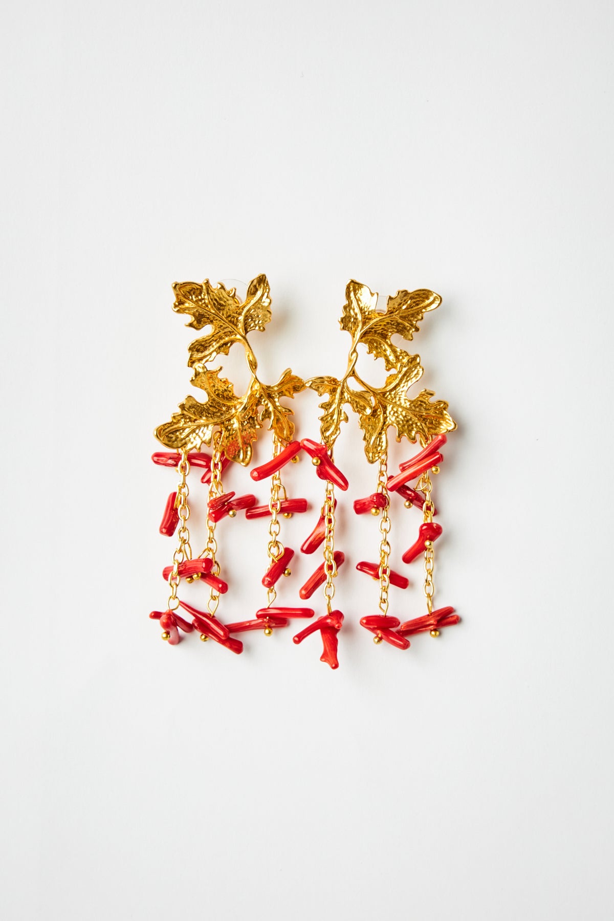 Grape Leaf and Coral Earrings