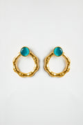 Gold Bamboo Hoops with Gemstones
