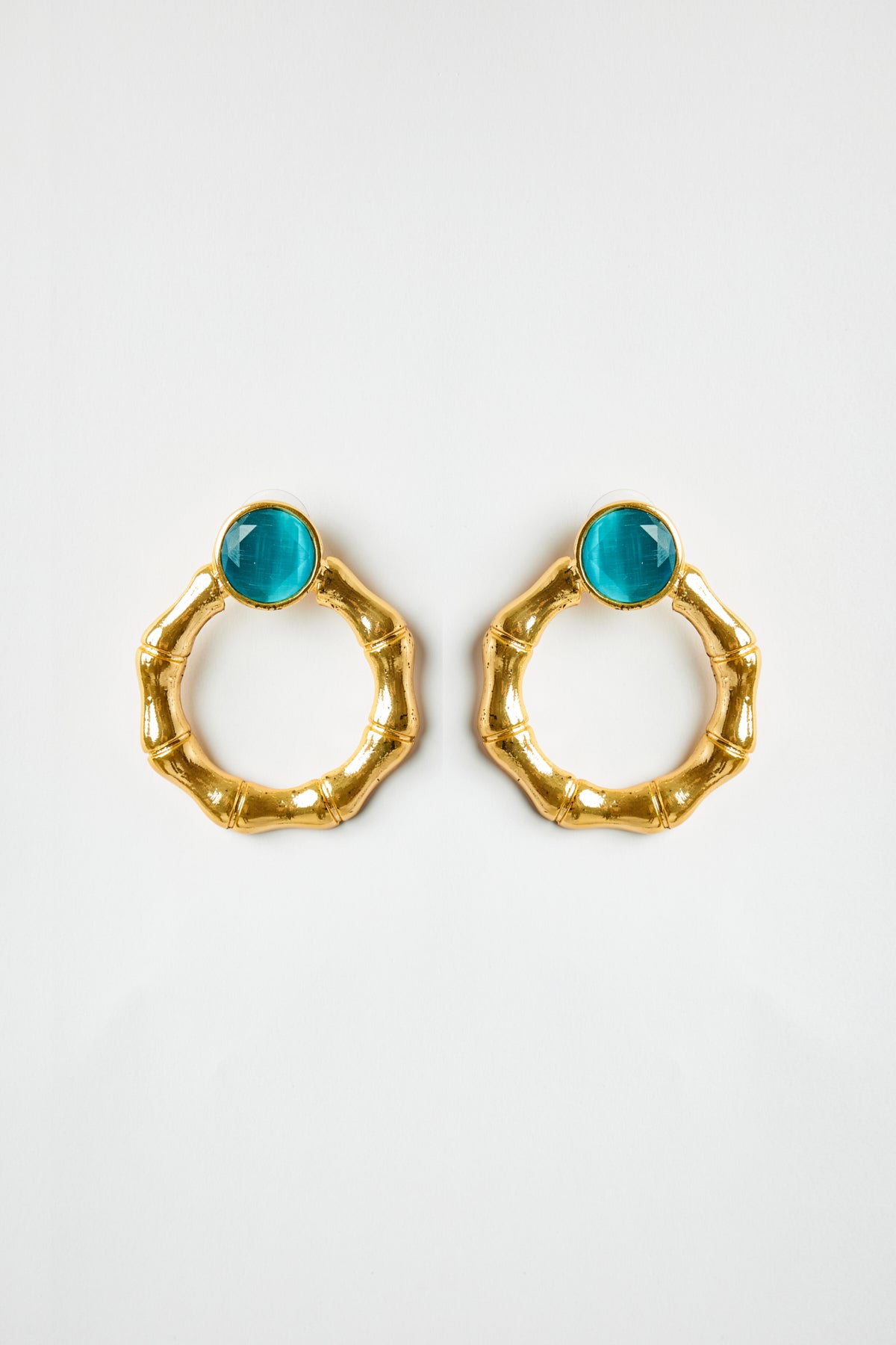 Gold Bamboo Hoops with Gemstones