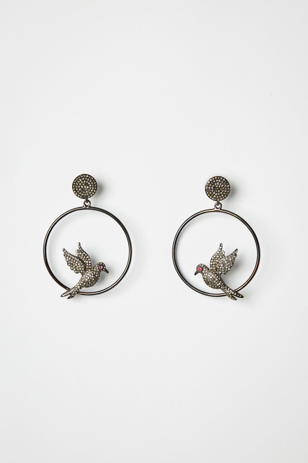 Rose-Cut Diamond Bird Hoop Earrings