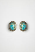 Turquoise & Rose-Cut Diamond Cabochon Earrings