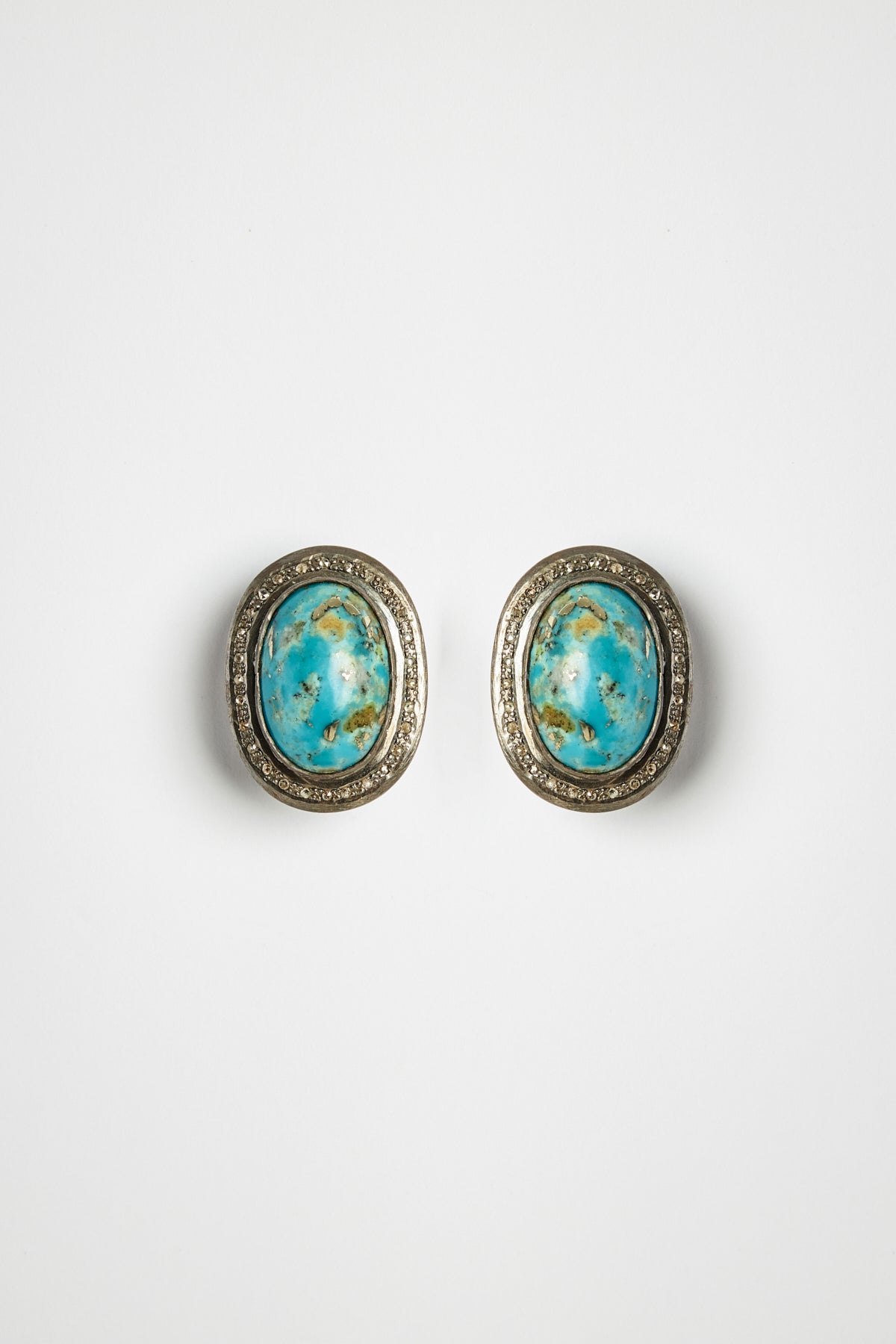 Turquoise & Rose-Cut Diamond Cabochon Earrings