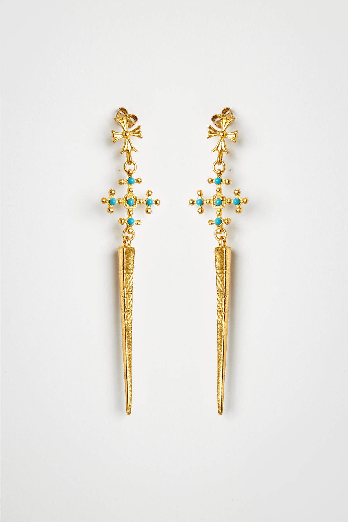 Long Cross Earrings with Turquoise Details