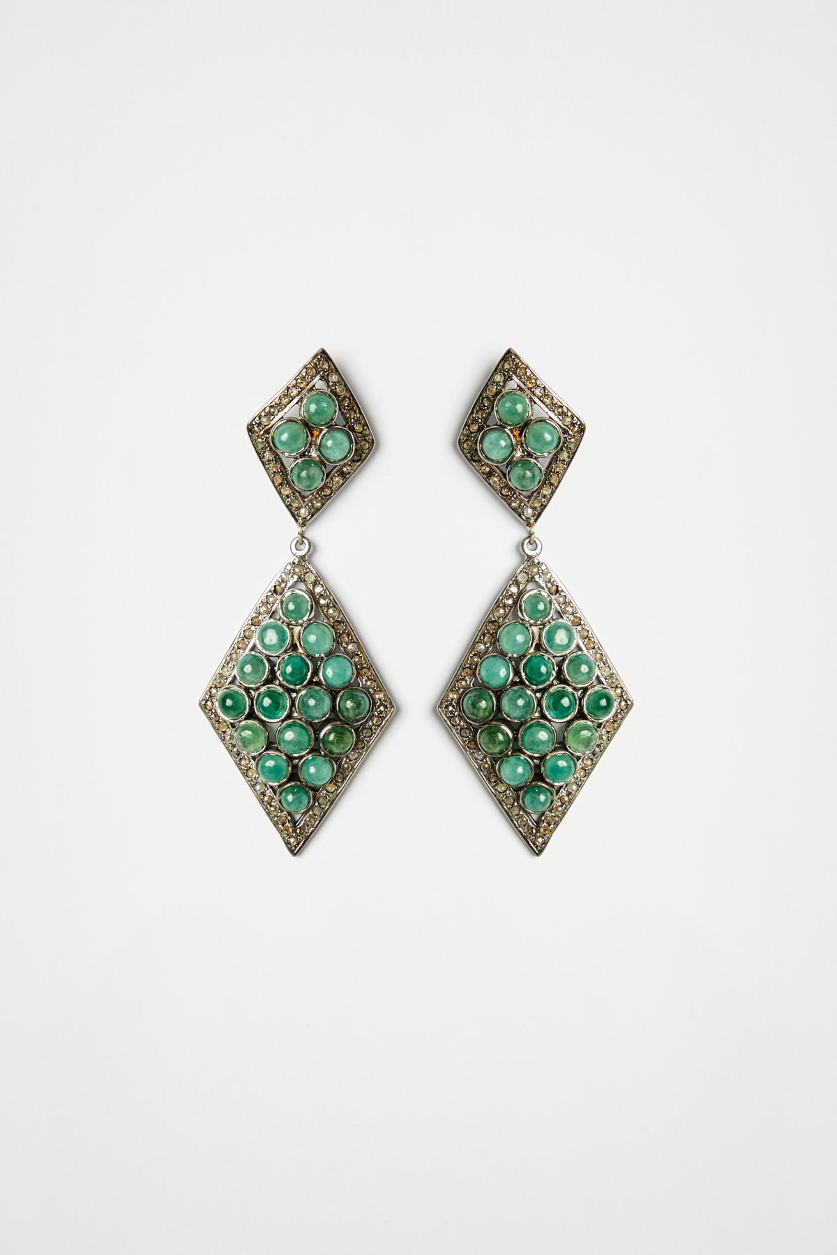 Cabochon Emerald & Rose-Cut Diamond Earrings