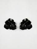 Glossy Black Flower Earrings