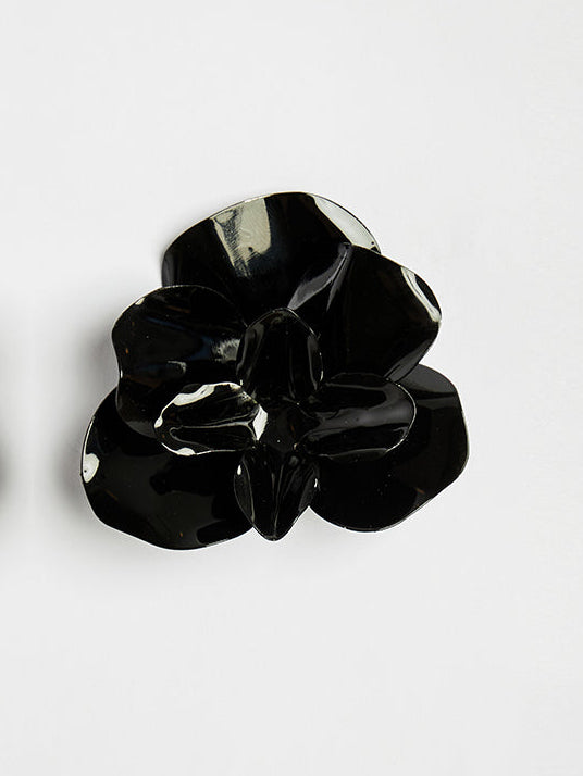 Glossy Black Flower Earrings