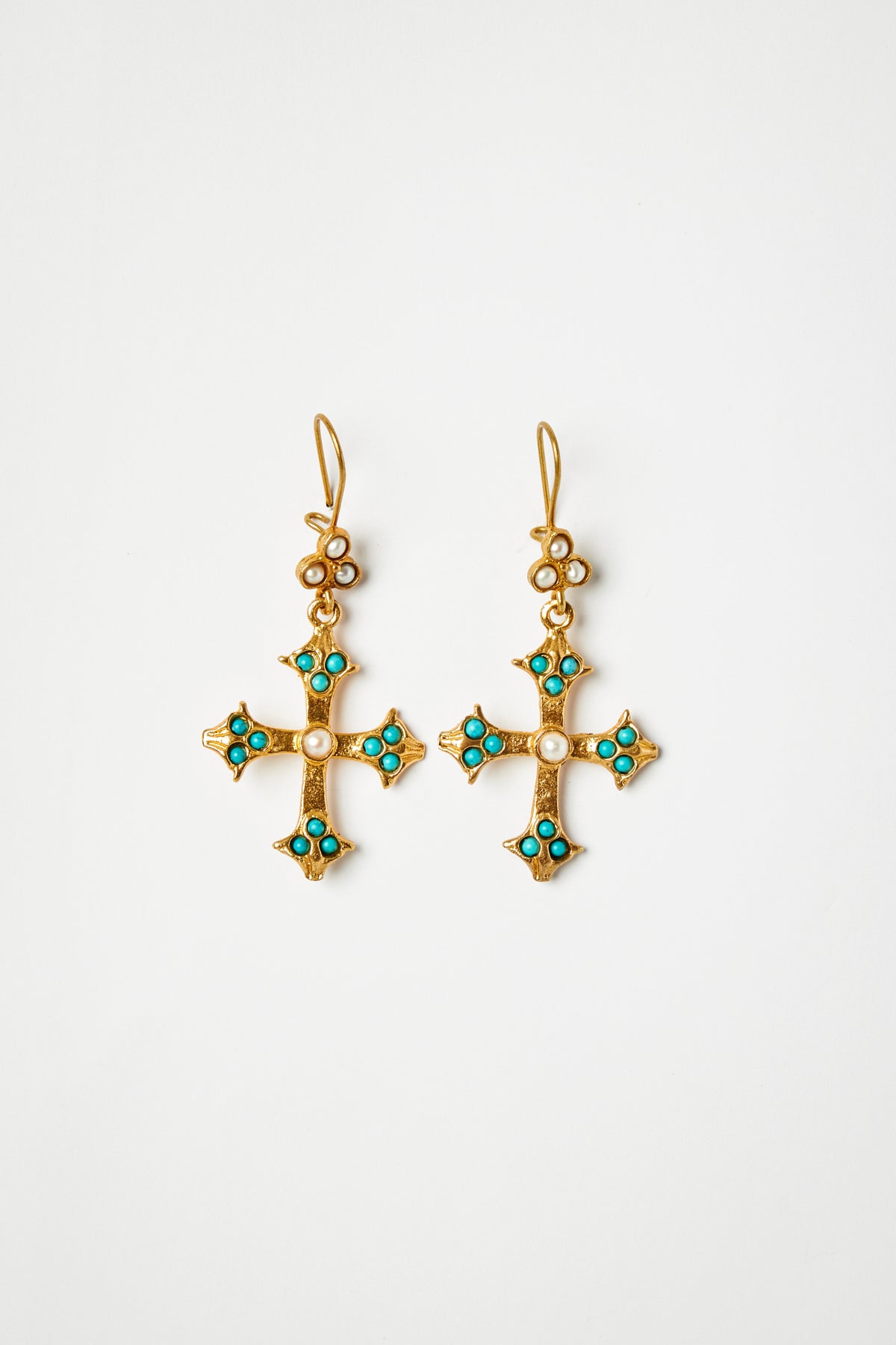 Cross Earrings with Turquoise Details