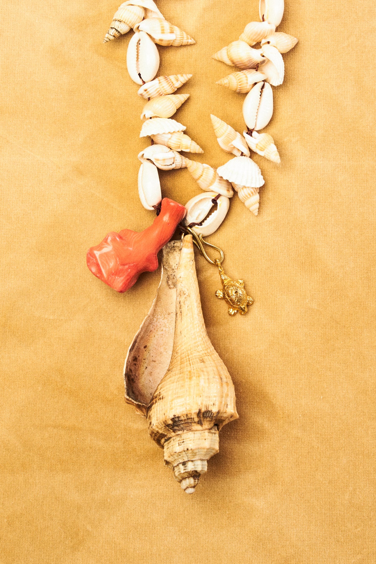 Seashell Necklace with Coral Accents