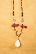 Rudraska Bead Necklace with Coral & Seashell