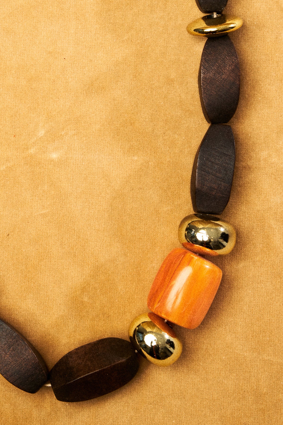 Wooden Necklace with Bakalite & Gold Accents