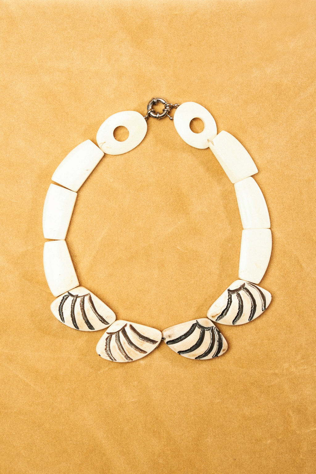 White Carved Shell shaped Bone Necklace