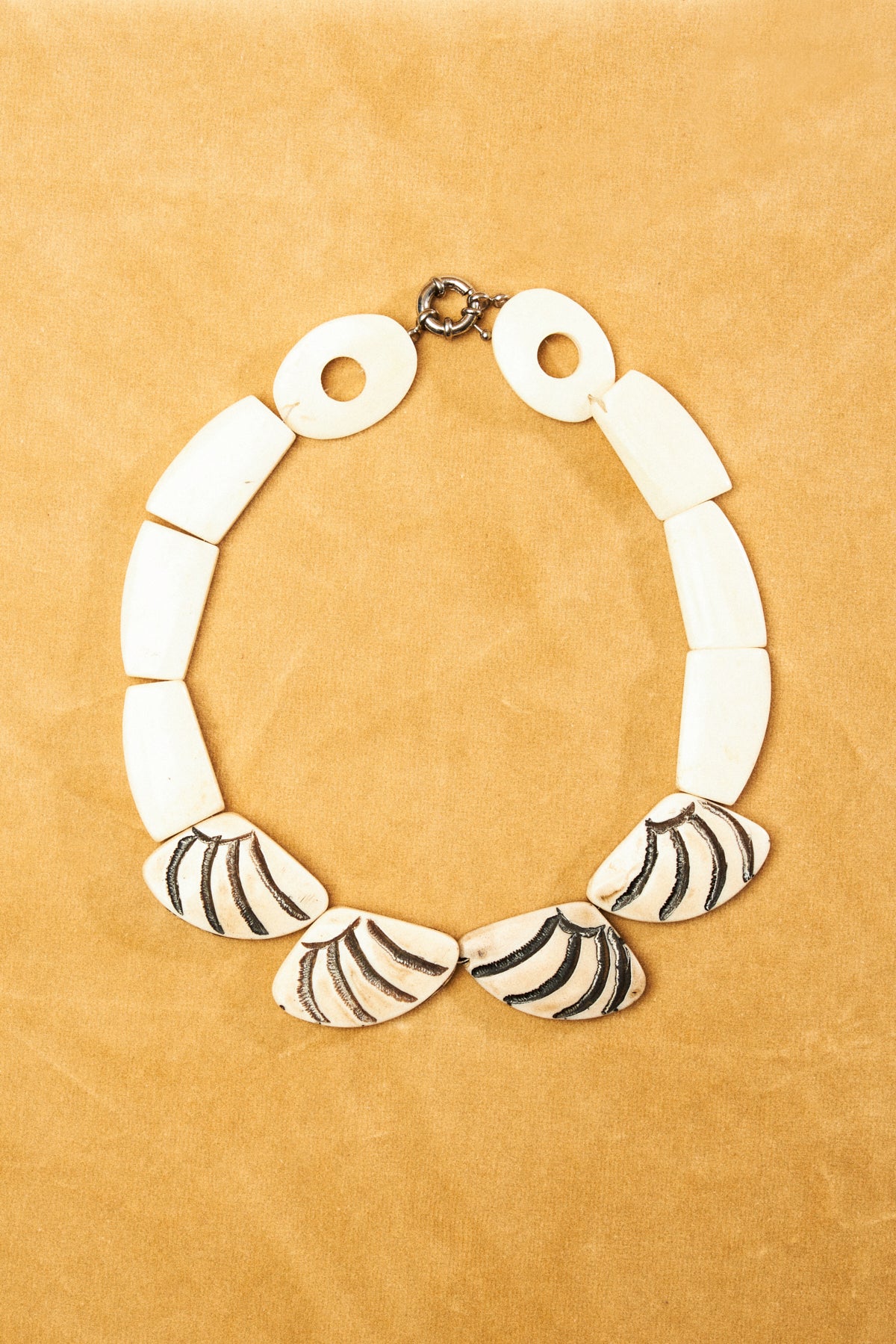 White Carved Shell shaped Bone Necklace