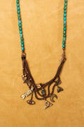 Gold Charms Necklace with Turquoise Beads