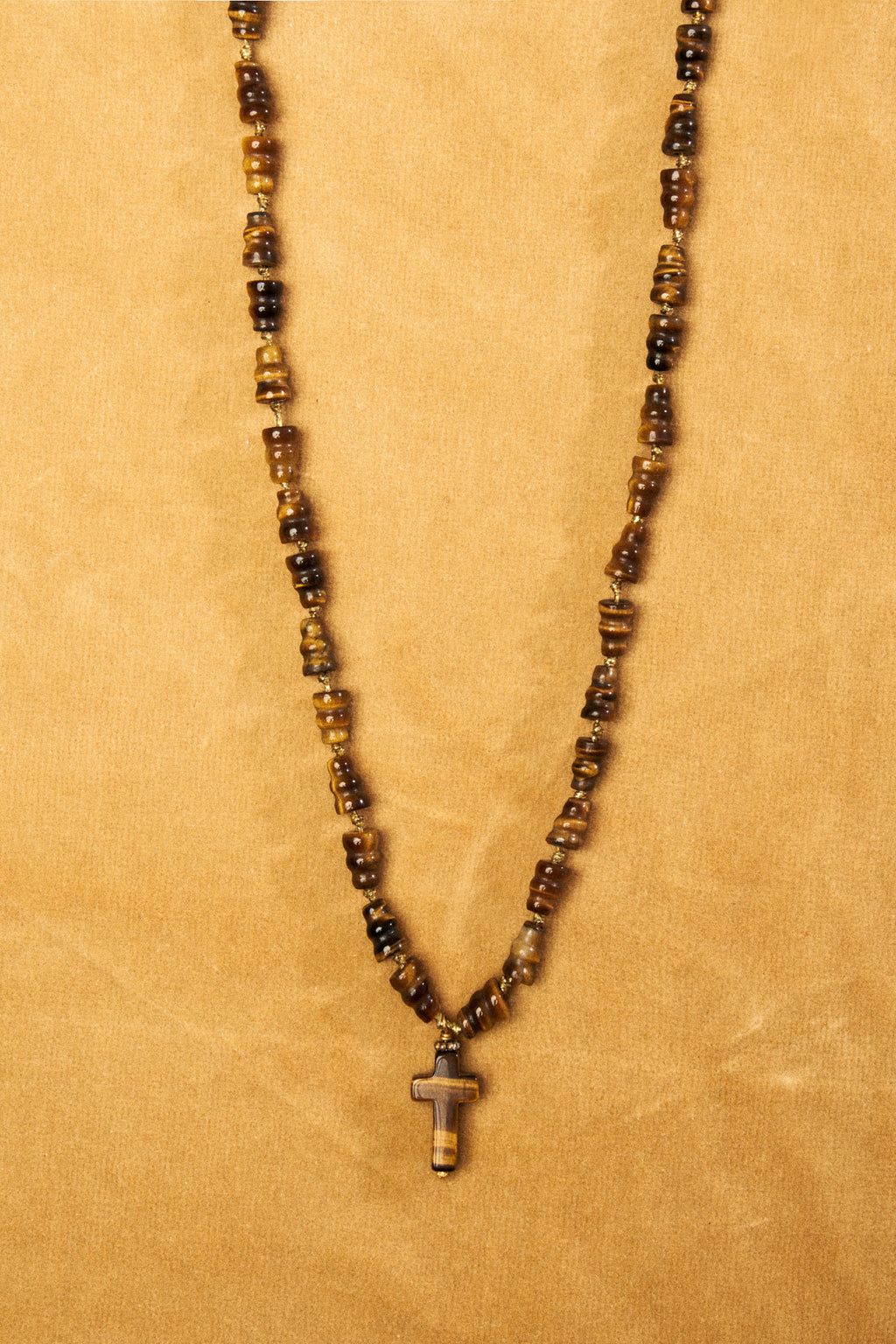 Tigers Eye Bead Necklace with Cross Pendant