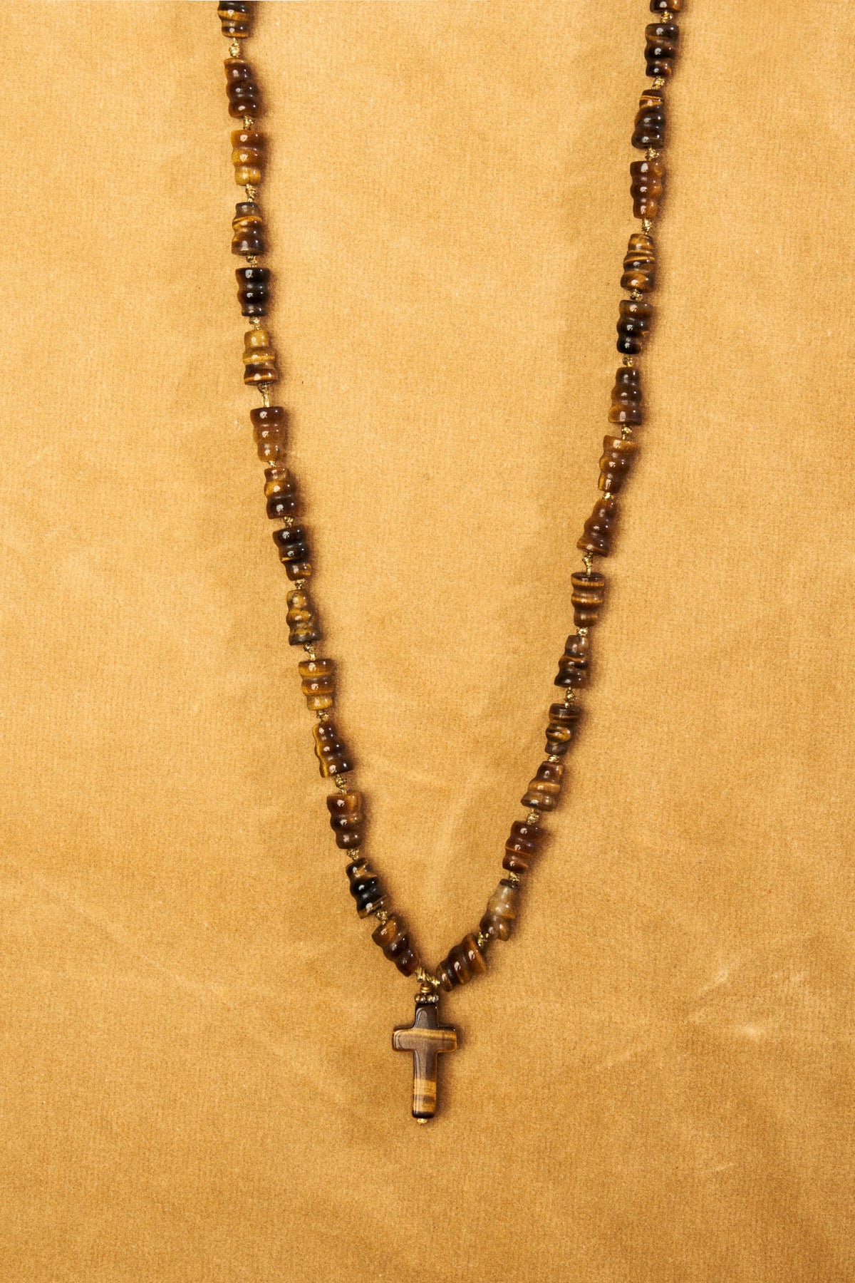 Tigers Eye Bead Necklace with Cross Pendant