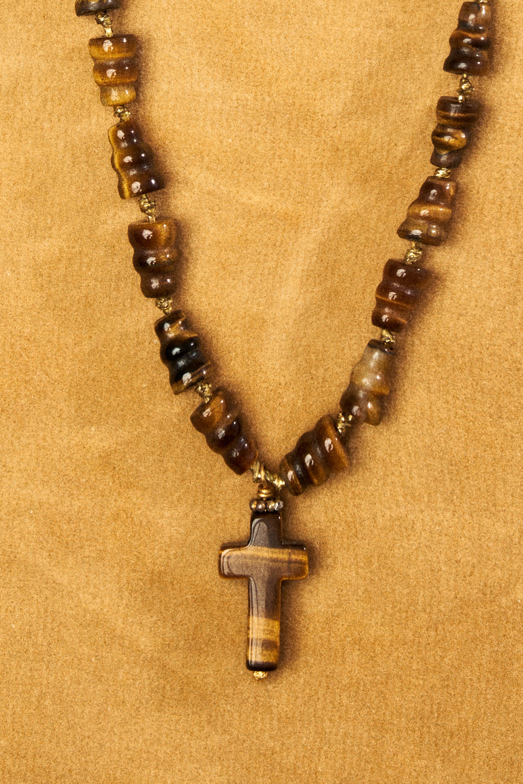 Tigers Eye Bead Necklace with Cross Pendant