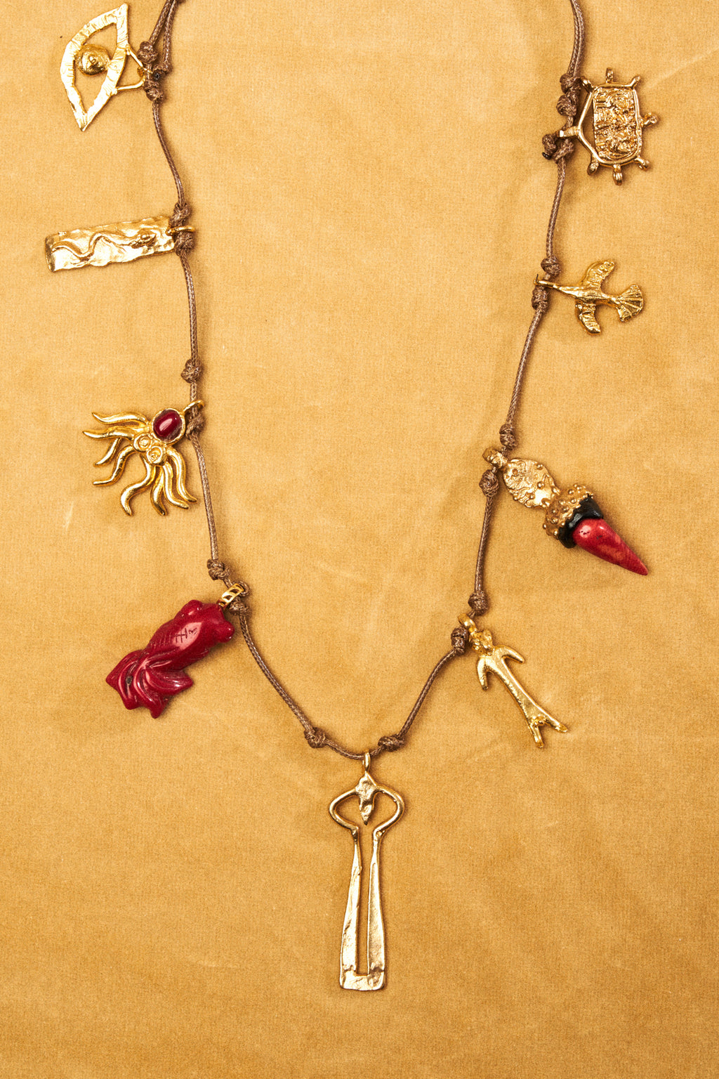 Charms Necklace on Leather Cord