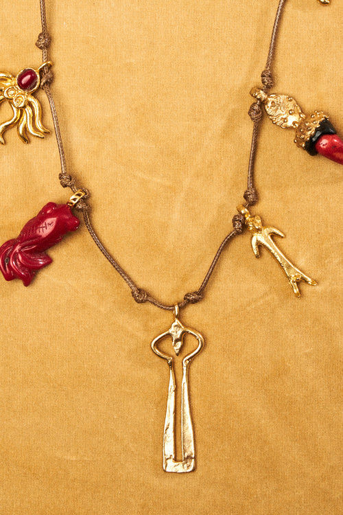 Charms Necklace on Leather Cord