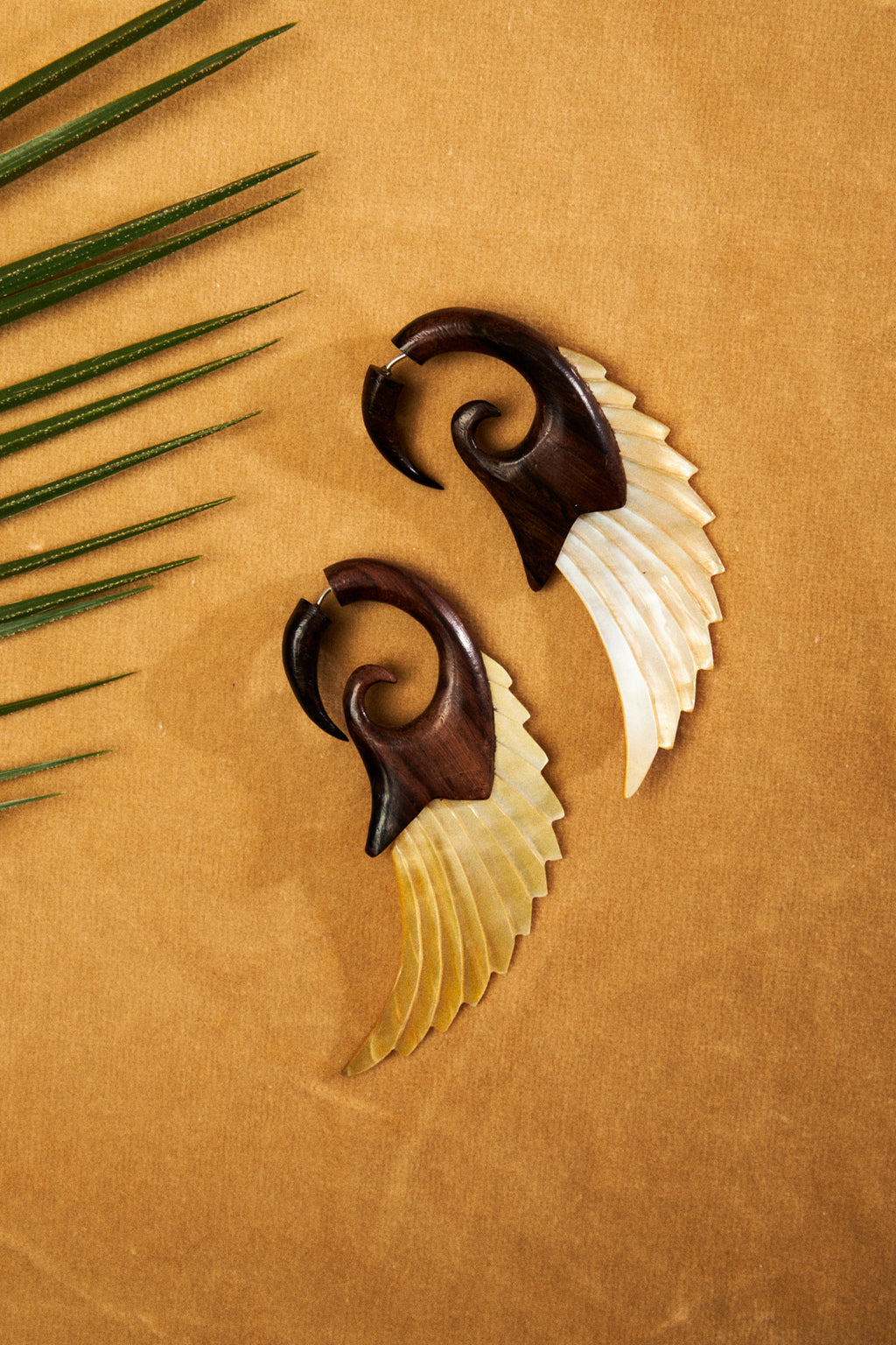 Wooden & Ivory Wing Earrings