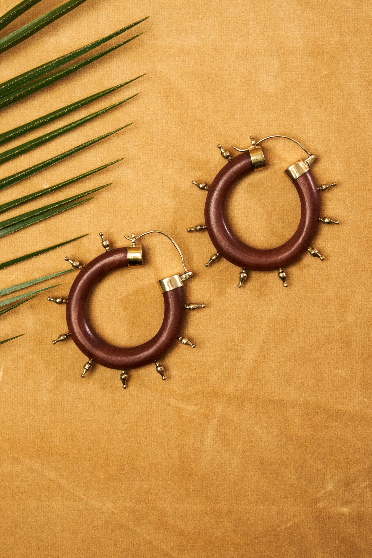 Wooden Hoop Earrings with Spikes