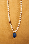 White Jasper Bead Necklace with Lapis Lazuli Scarab Pendant