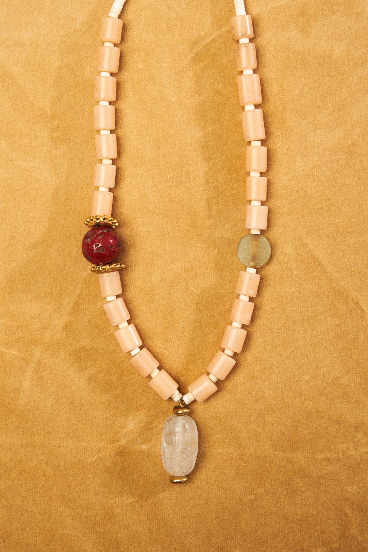 Bead Necklace with Quartz Scarab Pendant
