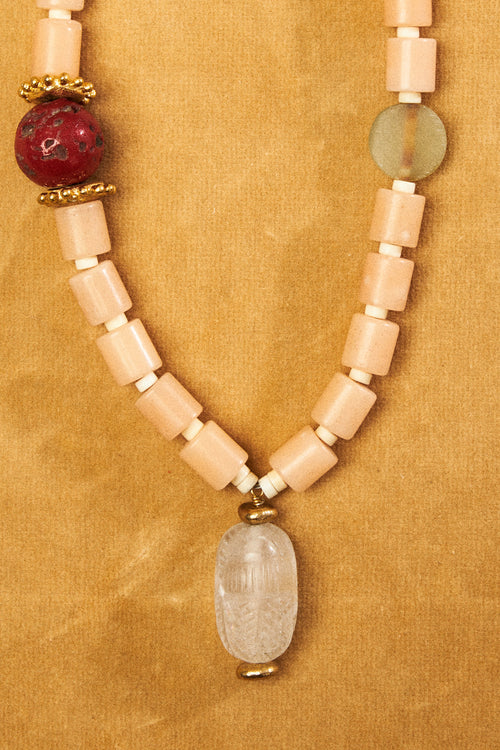Bead Necklace with Quartz Scarab Pendant