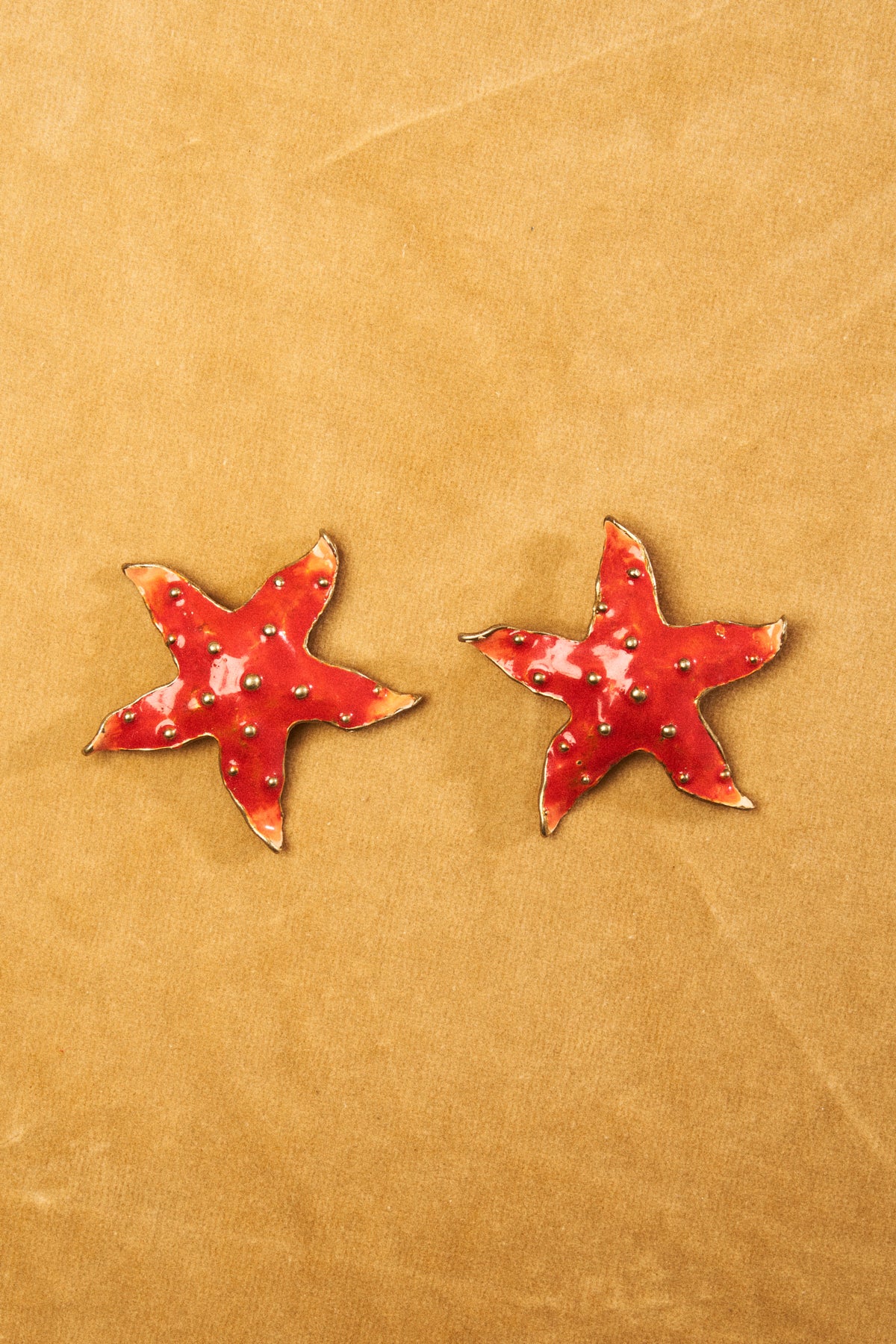 Red Glossy Star Fish Earrings