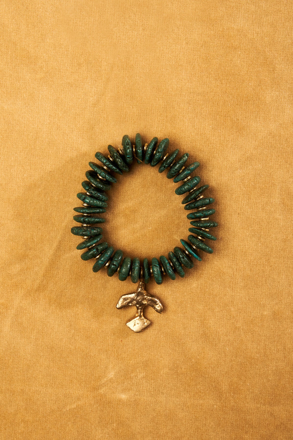 Jade Coined Bead Bracelet with Bird Charm