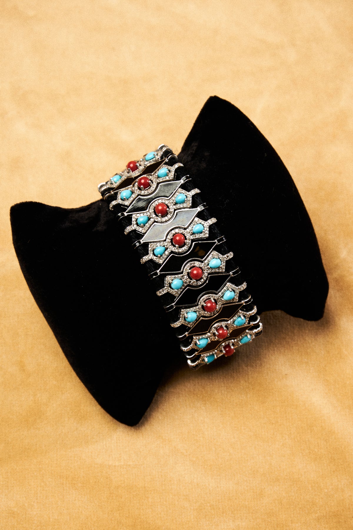 Woven Diamond Pavé, Black Enamel, & Turquoise Bracelet