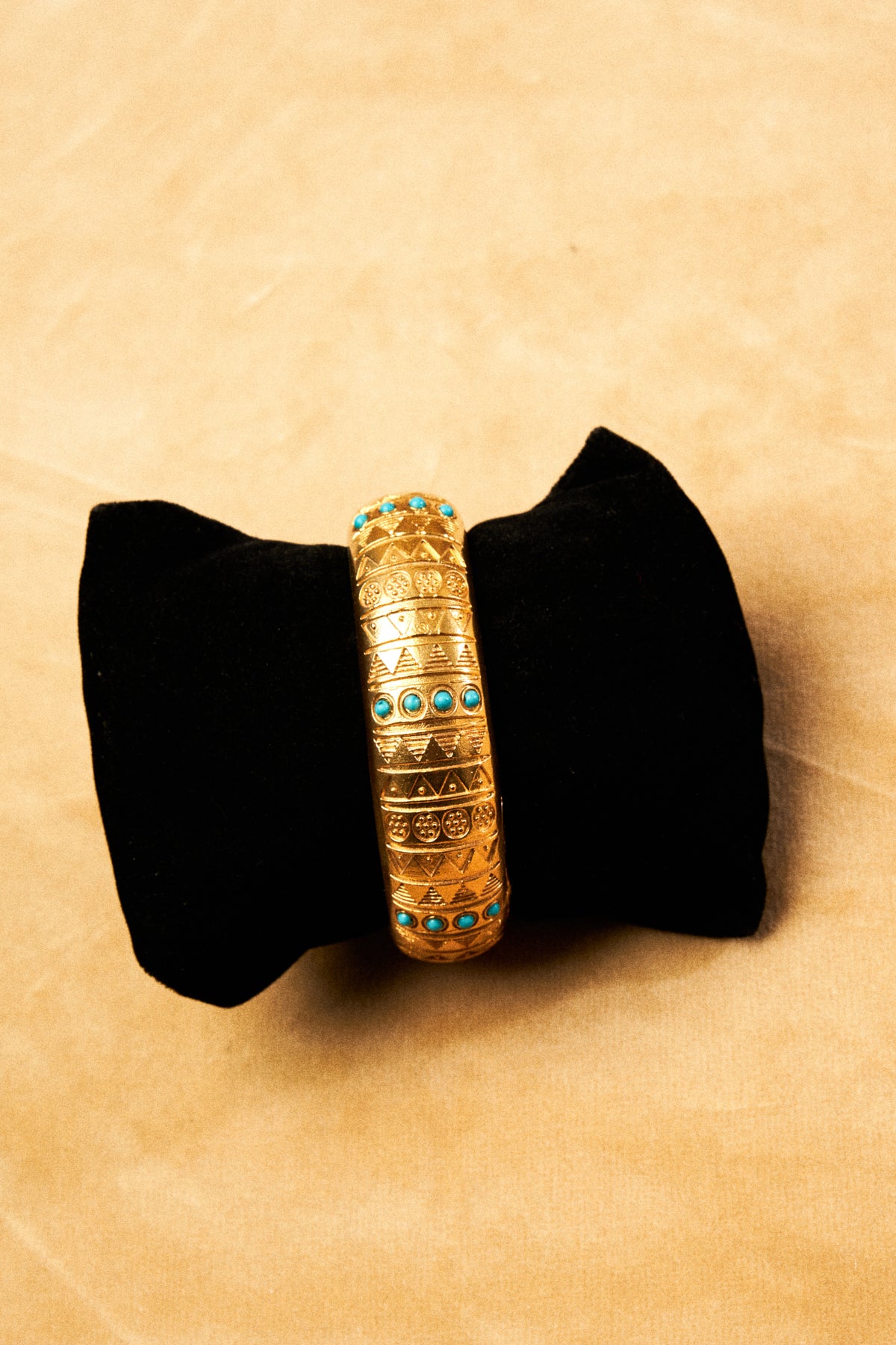 Carved Gold Bracelet with Turquoise Details