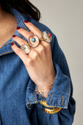 Rose-Cut Diamond Pavé Rings with Clear Quartz