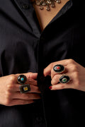 Rose-cut Diamond Pavé Rings with Onyx