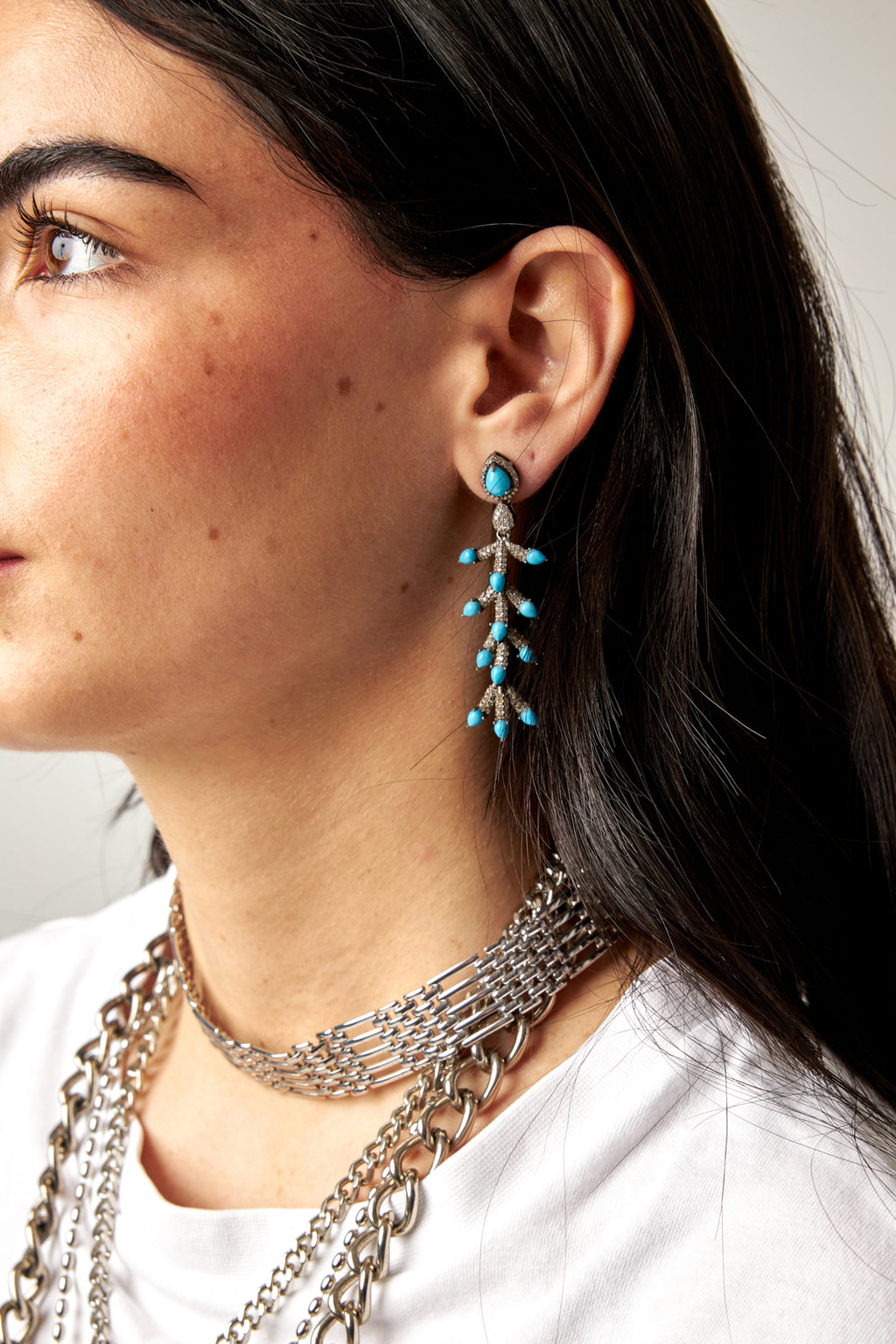 Arizona Turquoise & Diamond Feather Earrings