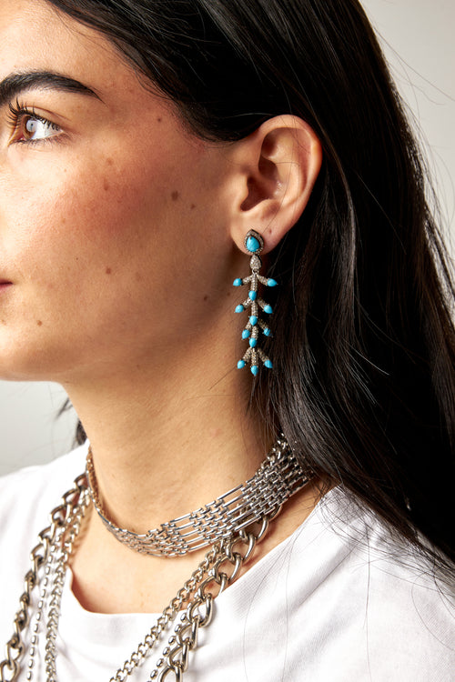 Arizona Turquoise & Diamond Feather Earrings