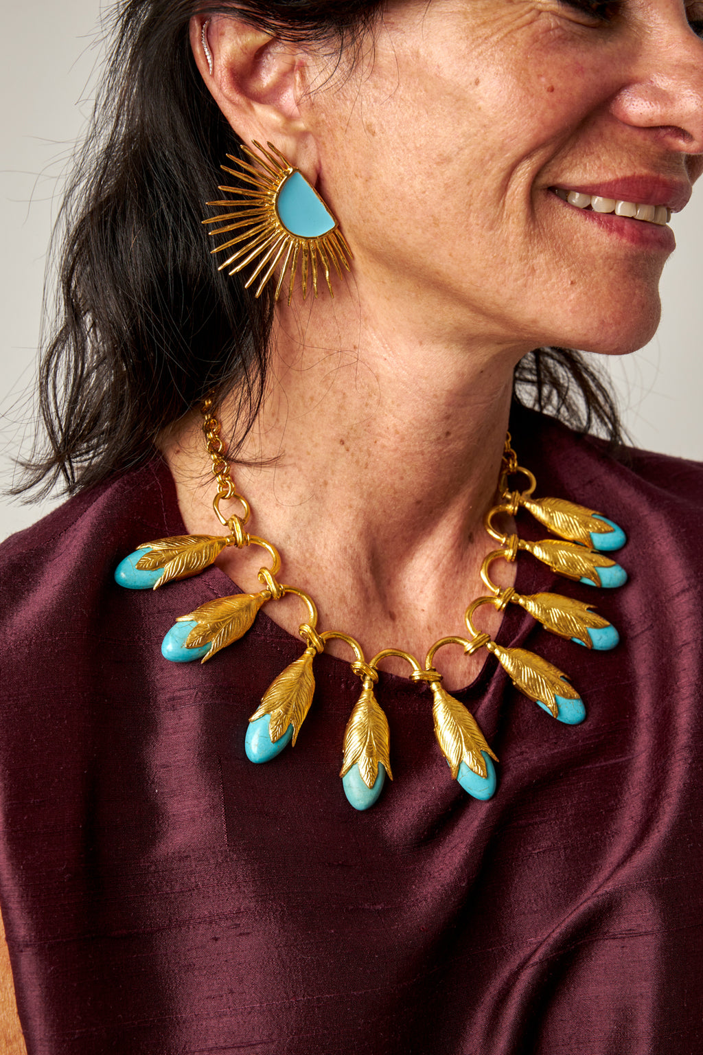 Glossy Turquoise Spiked Earrings