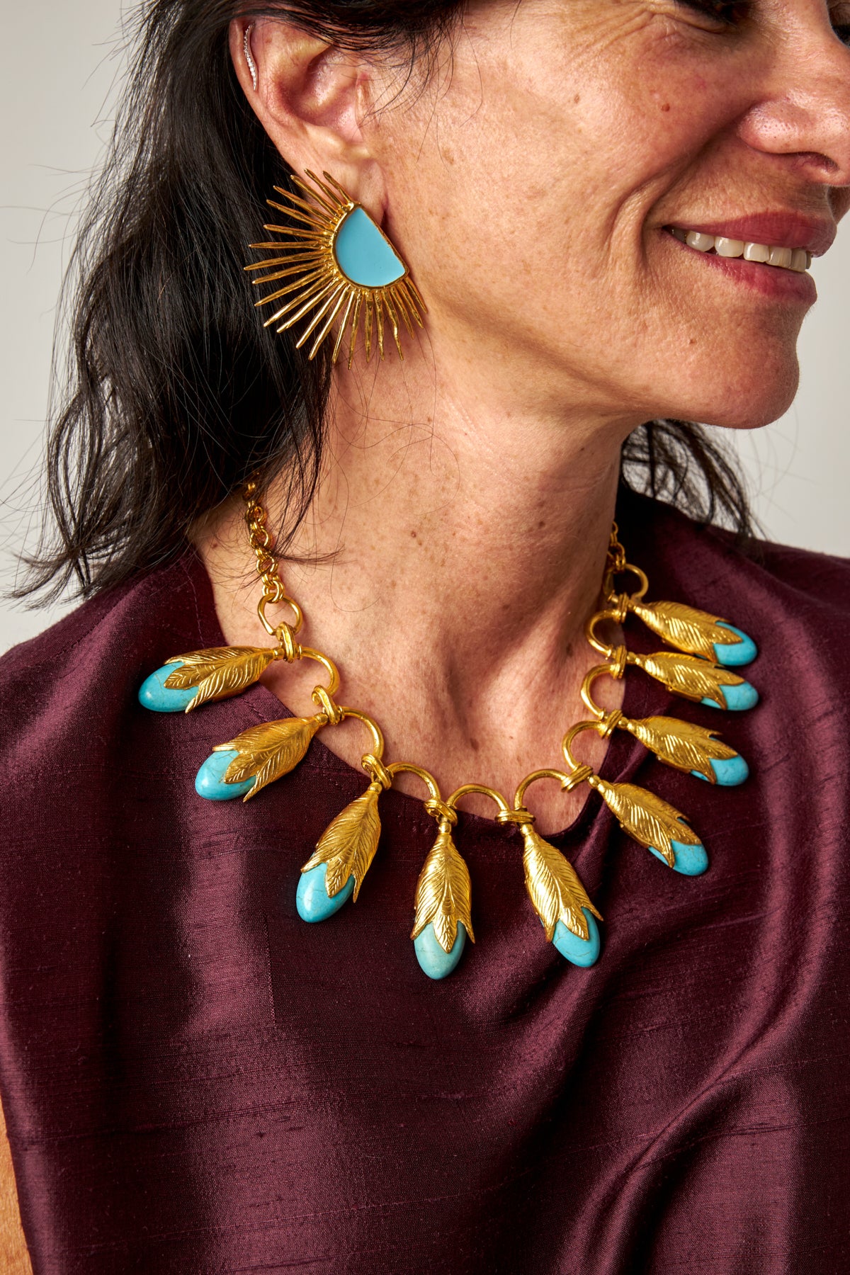 Glossy Turquoise Spiked Earrings