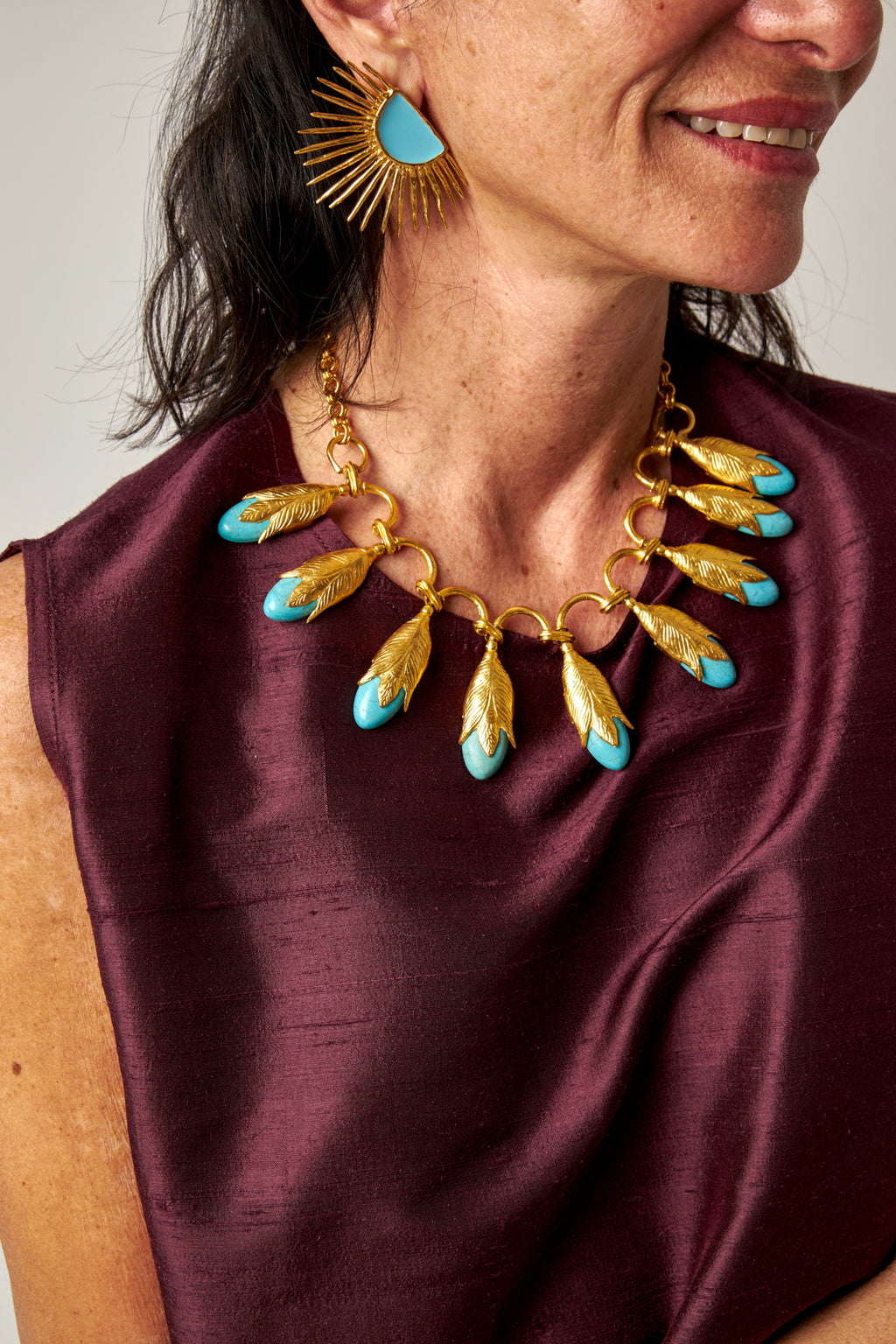 Glossy Turquoise Spiked Earrings