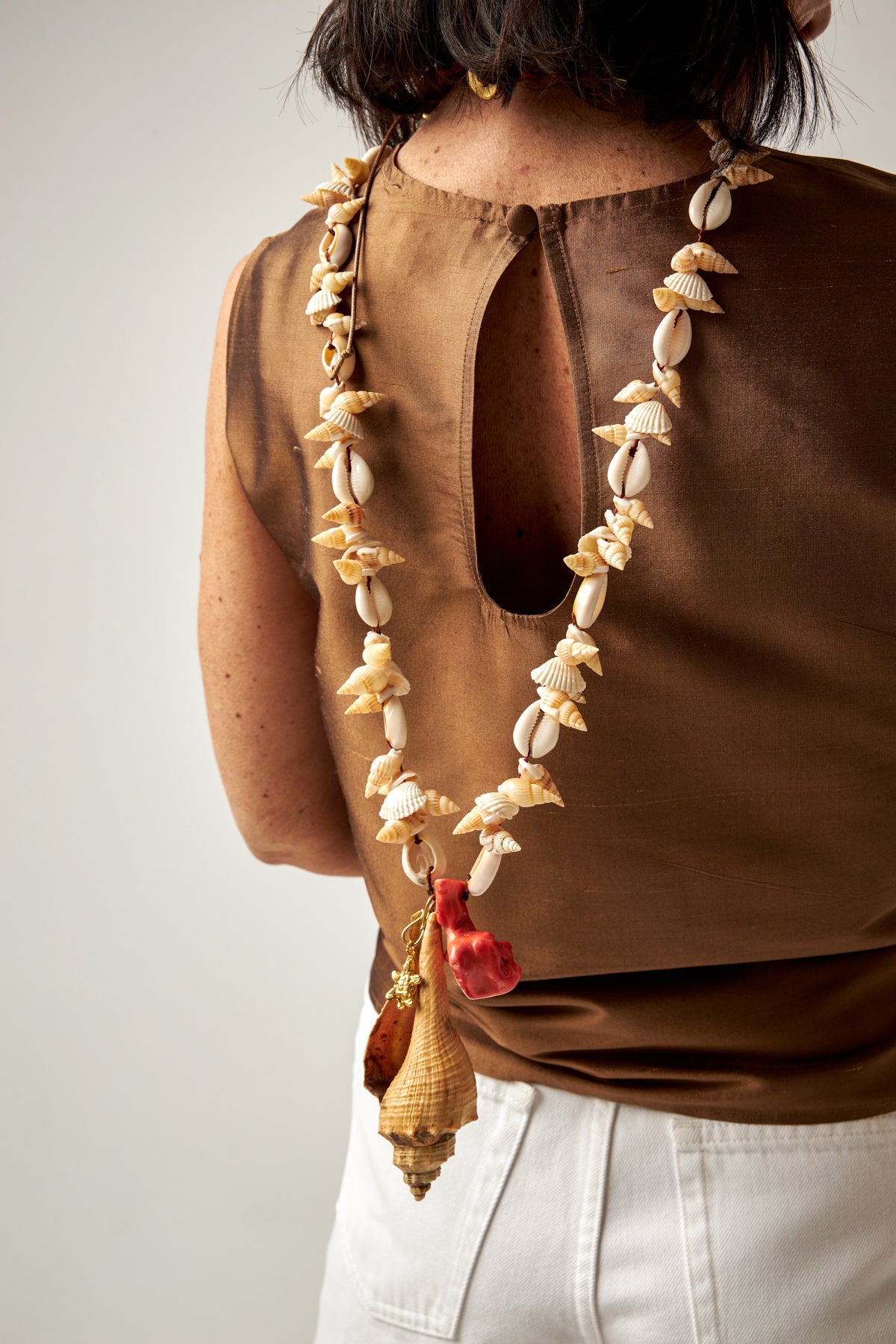 Seashell Necklace with Coral Accents