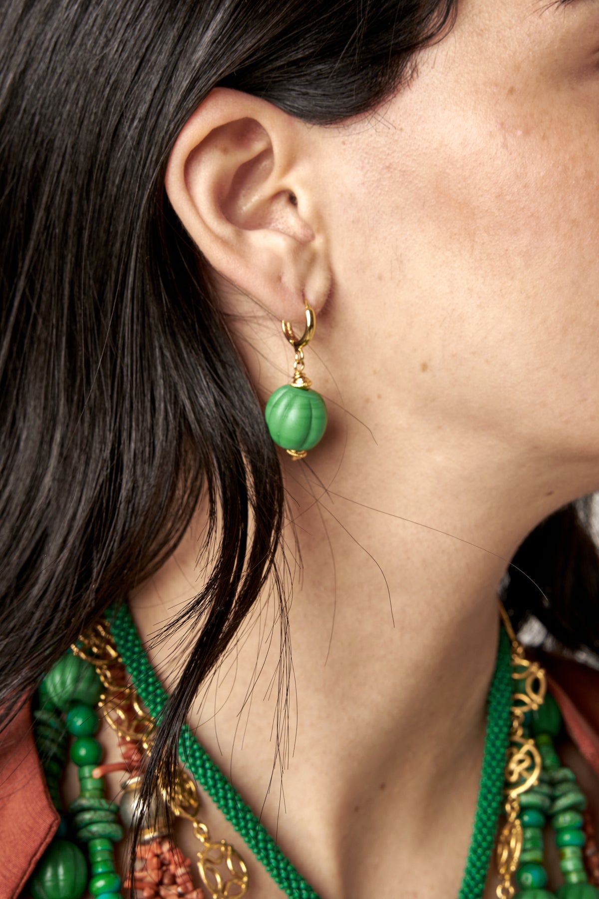 Green Coral Bead Earrings