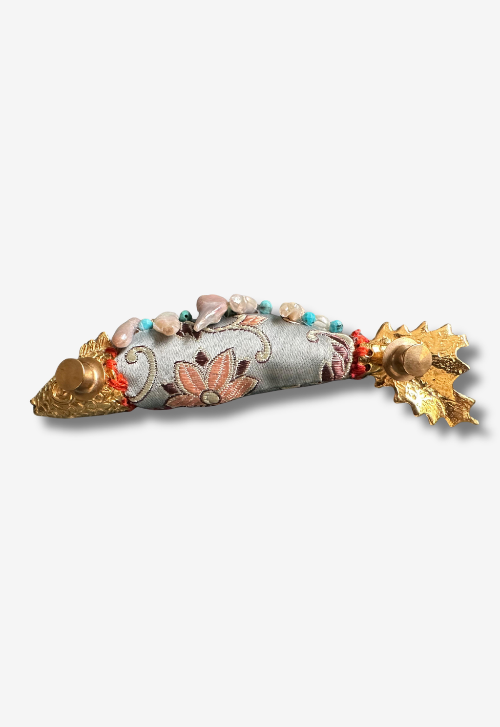 Fabric Fish Brooch with Pearl Accents