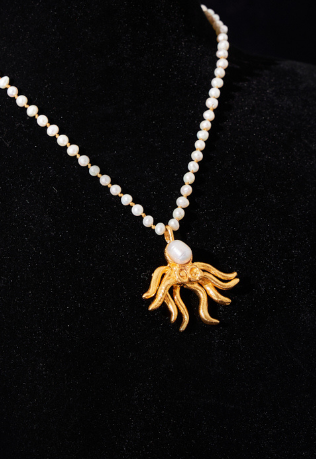Pearl Strand Necklace with Octopus Pendant